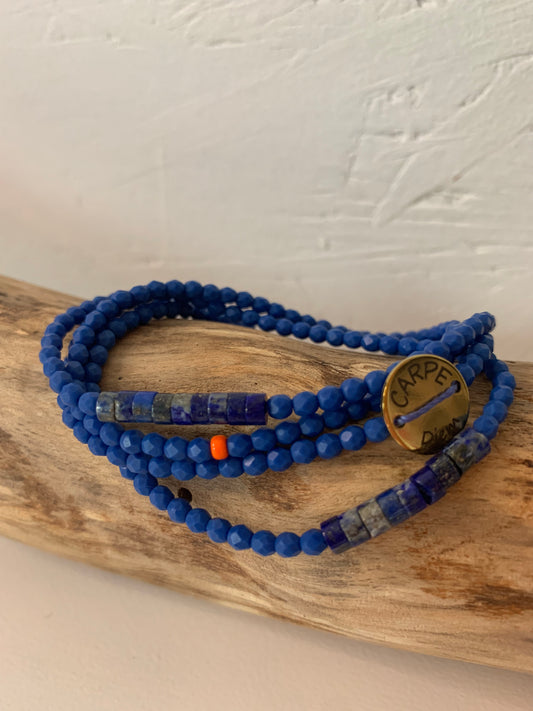 Bracelet 4 tours bleu opaque